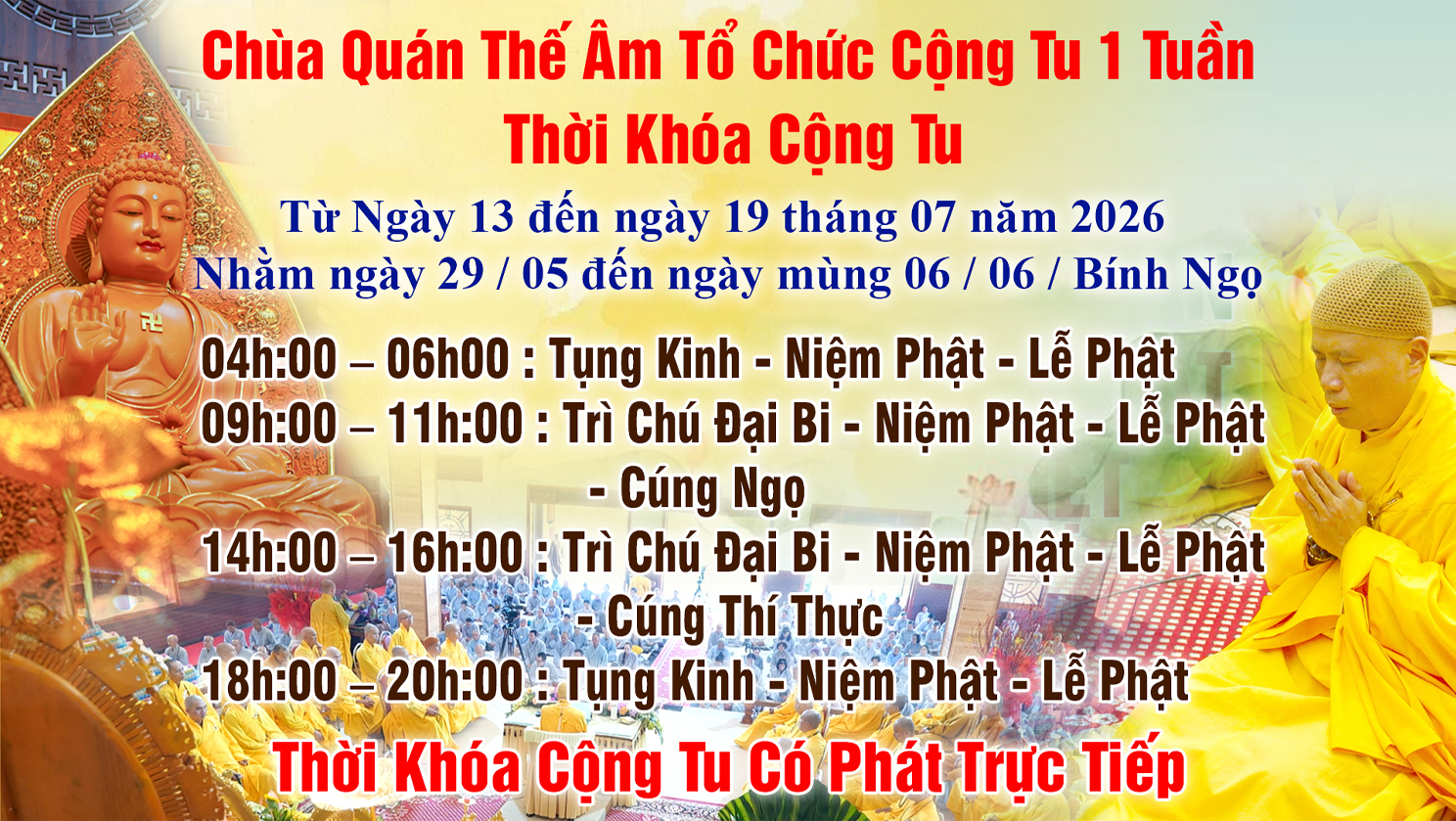 CHÙA QUÁN THẾ ÂM TỔ CHỨC CỘNG TU MỘT TUẦN VÀ LỄ HÚY KỴ SƯ CÔ LIÊN PHƯƠNG THÂN MẪU CỦA TT. THƯỢNG GIÁC HẠ NHÀN